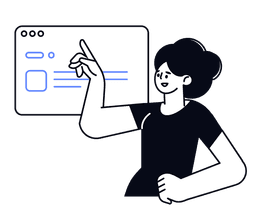 Illustration of a person presenting a product demo on a screen
