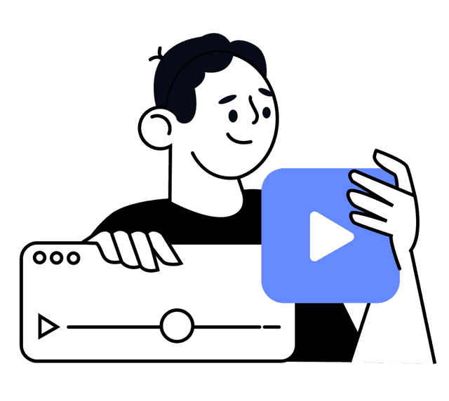 Illustration of a person presenting product details in a video call